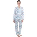 Light Blue Pink Butterflies Pattern Satin Long Sleeve Pyjamas Set View1