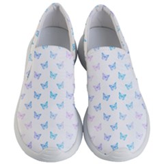 Light Blue Pink Butterflies Pattern Women s Lightweight Slip Ons by SpinnyChairDesigns