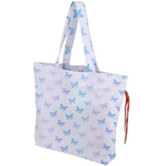 Light Blue Pink Butterflies Pattern Drawstring Tote Bag