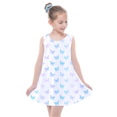 Light Blue Pink Butterflies Pattern Kids  Summer Dress by SpinnyChairDesigns