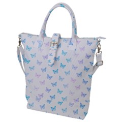 Light Blue Pink Butterflies Pattern Buckle Top Tote Bag by SpinnyChairDesigns