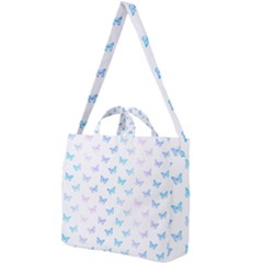 Light Blue Pink Butterflies Pattern Square Shoulder Tote Bag by SpinnyChairDesigns