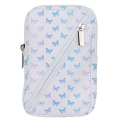 Light Blue Pink Butterflies Pattern Belt Pouch Bag (large) by SpinnyChairDesigns