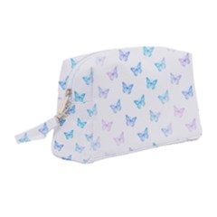 Light Blue Pink Butterflies Pattern Wristlet Pouch Bag (medium) by SpinnyChairDesigns