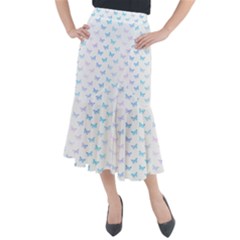 Light Blue Pink Butterflies Pattern Midi Mermaid Skirt by SpinnyChairDesigns