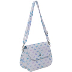 Light Blue Pink Butterflies Pattern Saddle Handbag by SpinnyChairDesigns