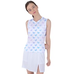 Light Blue Pink Butterflies Pattern Women s Sleeveless Sports Top by SpinnyChairDesigns