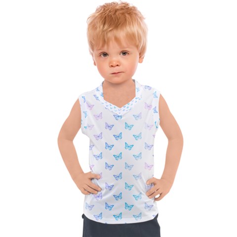 Light Blue Pink Butterflies Pattern Kids  Sport Tank Top by SpinnyChairDesigns