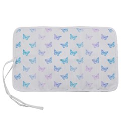 Light Blue Pink Butterflies Pattern Pen Storage Case (l) by SpinnyChairDesigns