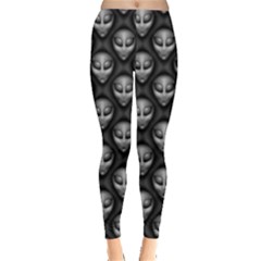 Grey Aliens Extraterrestrials Ufo Faces Leggings  by SpinnyChairDesigns