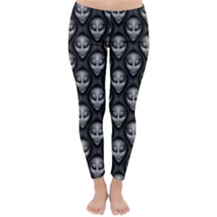 Grey Aliens Extraterrestrials Ufo Faces Classic Winter Leggings by SpinnyChairDesigns