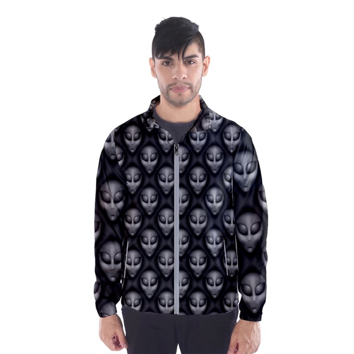 Grey Aliens Extraterrestrials UFO Faces Men s Windbreaker