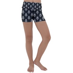 Grey Aliens Extraterrestrials Ufo Faces Kids  Lightweight Velour Yoga Shorts by SpinnyChairDesigns