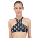 Grey Aliens Extraterrestrials UFO Faces High Neck Bikini Top View1