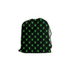 Neon Green Bug Insect Heads On Black Drawstring Pouch (small) by SpinnyChairDesigns