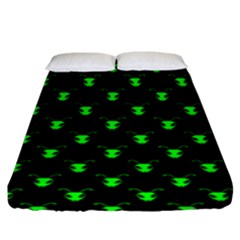 Neon Green Bug Insect Heads On Black Fitted Sheet (king Size) by SpinnyChairDesigns