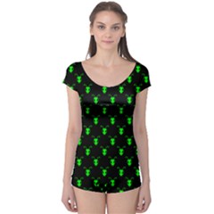 Neon Green Bug Insect Heads On Black Boyleg Leotard  by SpinnyChairDesigns