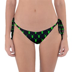 Neon Green Bug Insect Heads On Black Reversible Bikini Bottom by SpinnyChairDesigns