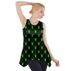 Neon Green Bug Insect Heads On Black Side Drop Tank Tunic by SpinnyChairDesigns