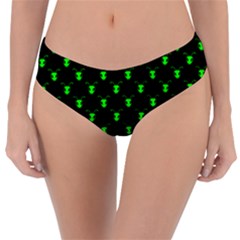 Neon Green Bug Insect Heads On Black Reversible Classic Bikini Bottoms by SpinnyChairDesigns