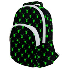 Neon Green Bug Insect Heads On Black Rounded Multi Pocket Backpack by SpinnyChairDesigns