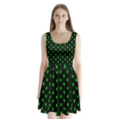 Neon Green Bug Insect Heads On Black Split Back Mini Dress  by SpinnyChairDesigns