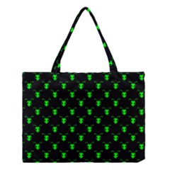 Neon Green Bug Insect Heads On Black Medium Tote Bag by SpinnyChairDesigns