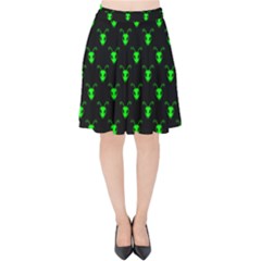 Neon Green Bug Insect Heads On Black Velvet High Waist Skirt by SpinnyChairDesigns