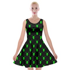 Neon Green Bug Insect Heads On Black Velvet Skater Dress by SpinnyChairDesigns