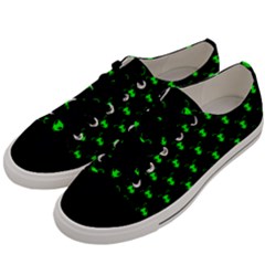 Neon Green Bug Insect Heads On Black Men s Low Top Canvas Sneakers by SpinnyChairDesigns