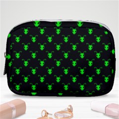 Neon Green Bug Insect Heads On Black Make Up Pouch (small) by SpinnyChairDesigns