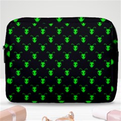 Neon Green Bug Insect Heads On Black Make Up Pouch (large) by SpinnyChairDesigns