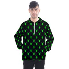 Neon Green Bug Insect Heads On Black Men s Half Zip Pullover by SpinnyChairDesigns