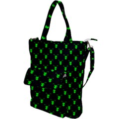 Neon Green Bug Insect Heads On Black Shoulder Tote Bag by SpinnyChairDesigns