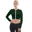 Neon Green Bug Insect Heads on Black Long Sleeve Cropped Velvet Jacket View1