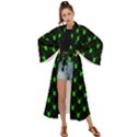 Neon Green Bug Insect Heads on Black Maxi Kimono View1