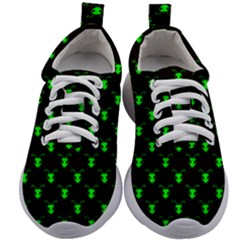 Neon Green Bug Insect Heads On Black Kids Athletic Shoes by SpinnyChairDesigns