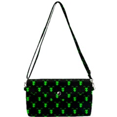 Neon Green Bug Insect Heads On Black Removable Strap Clutch Bag by SpinnyChairDesigns