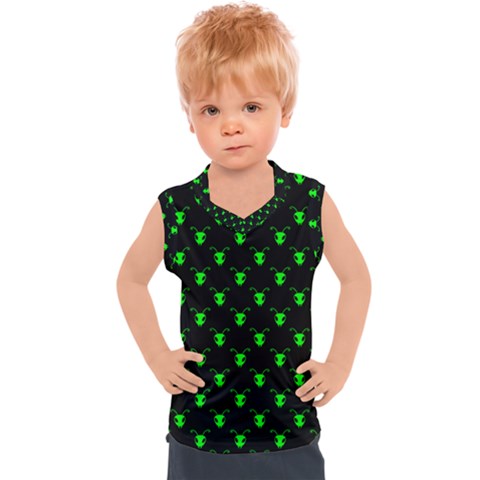 Neon Green Bug Insect Heads On Black Kids  Sport Tank Top by SpinnyChairDesigns