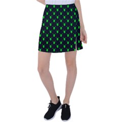 Neon Green Bug Insect Heads On Black Tennis Skirt by SpinnyChairDesigns