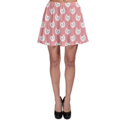 Cute Cat Faces White And Pink Skater Skirt by SpinnyChairDesigns