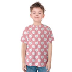 Cute Cat Faces White And Pink Kids  Cotton Tee