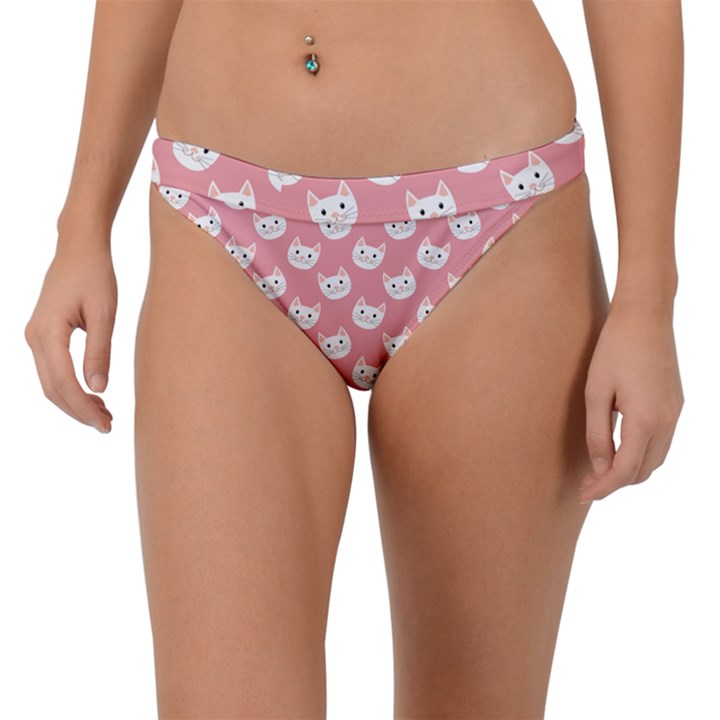 Cute Cat Faces White and Pink Band Bikini Bottom