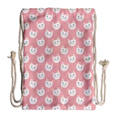 Cute Cat Faces White And Pink Drawstring Bag (large) by SpinnyChairDesigns