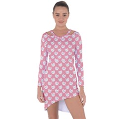 Cute Cat Faces White And Pink Asymmetric Cut-out Shift Dress by SpinnyChairDesigns