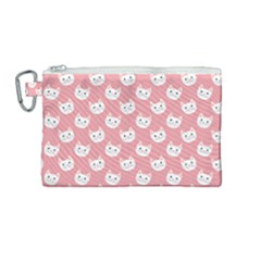 Cute Cat Faces White And Pink Canvas Cosmetic Bag (medium) by SpinnyChairDesigns