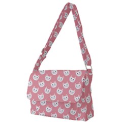 Cute Cat Faces White And Pink Full Print Messenger Bag (s) by SpinnyChairDesigns