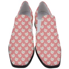 Cute Cat Faces White And Pink Women Slip On Heel Loafers by SpinnyChairDesigns