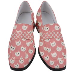 Cute Cat Faces White And Pink Women s Chunky Heel Loafers by SpinnyChairDesigns