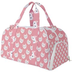 Cute Cat Faces White And Pink Burner Gym Duffel Bag by SpinnyChairDesigns